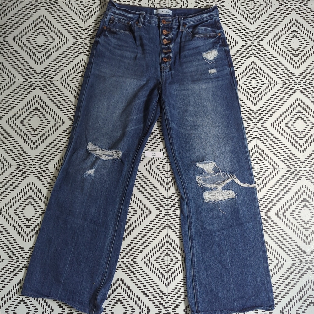 KanCan Wide Leg Distressed Jeans